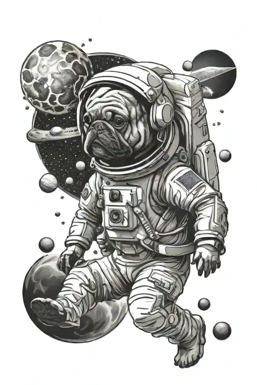 Astronaut French Bulldog And Planet Mars And Space