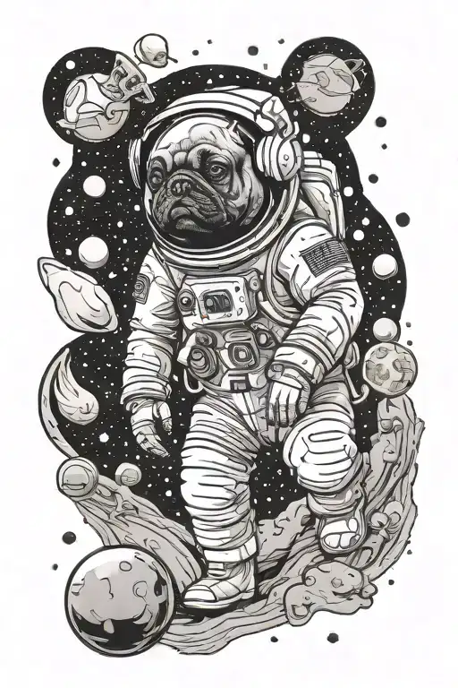 Astronaut French Bulldog And Planet Mars And Space