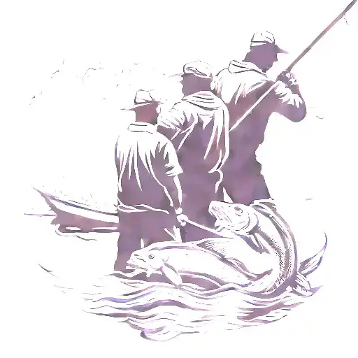 Father And Sons Fishing Silhouette Intertwined