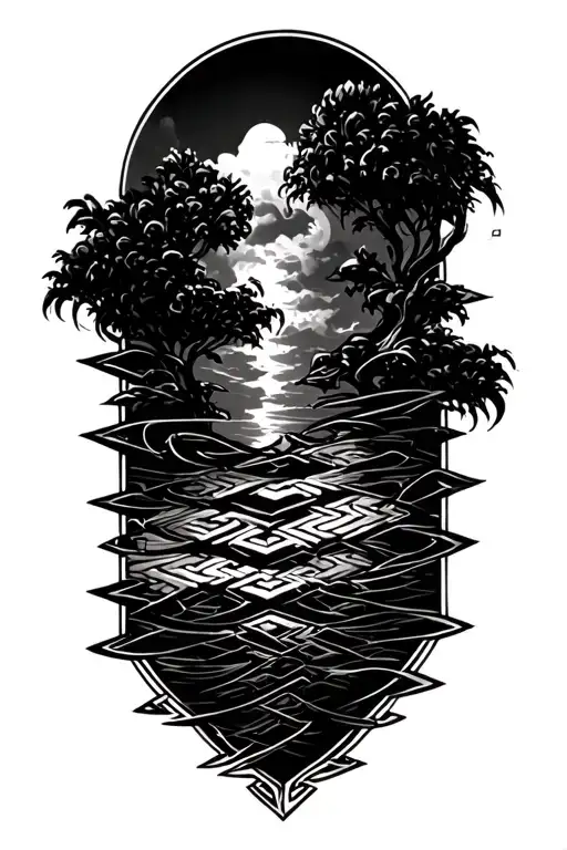 Lines Margining With Greek Key Intertwined Lines Below