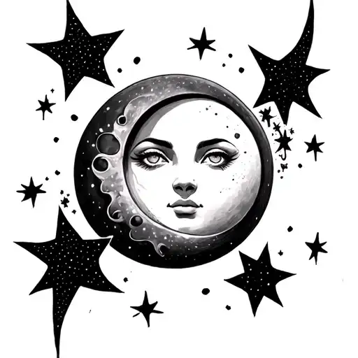 Sun And Moon Surrounded By Stars