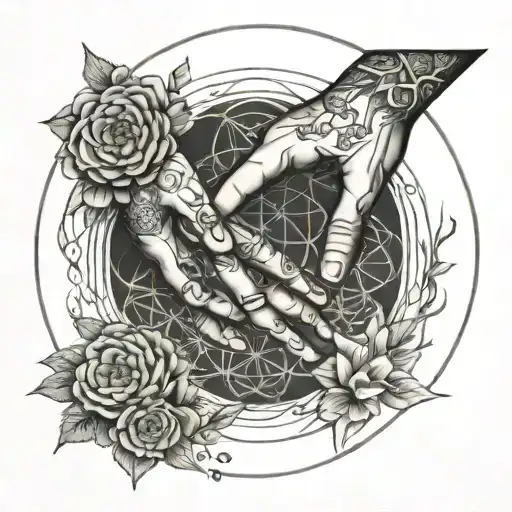 Creation Of Adam Hands Inside Circle Made With Flower Of Life