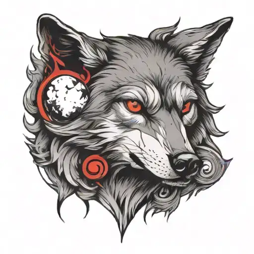 Wolf And A Moon And In The Neck Of Wolf The Letter S With Red