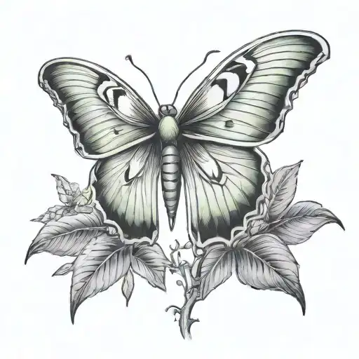 Chest Piece Luna Moth With Branches Reaching Towards Shoulder