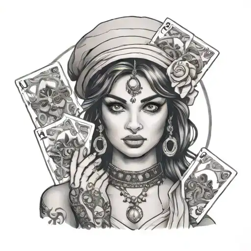A Beautiful Gypsy Girl Looks Terribly Realistic With Cards In Her Hands