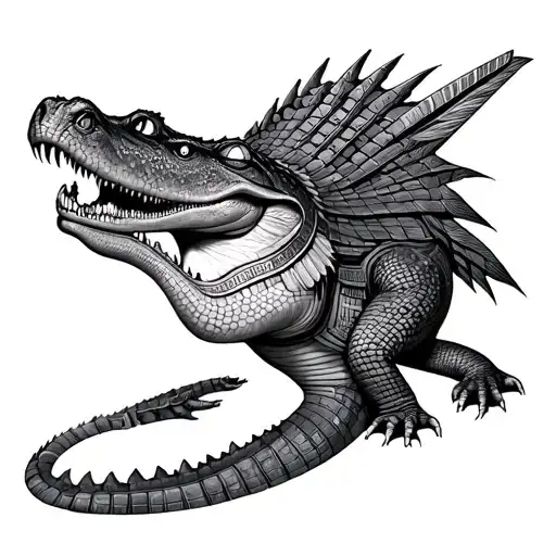 Crocodile Egyptian God Full Body Realistic Dotwork