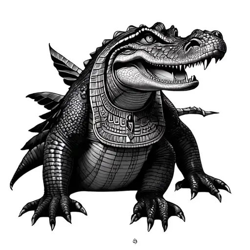 Crocodile Egyptian God Full Body Realistic Dotwork