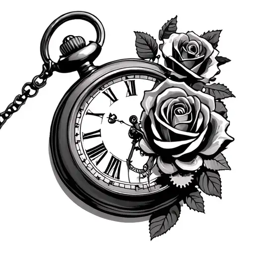 Pocket Watch With Cogs With Skill With Rose In Mouth