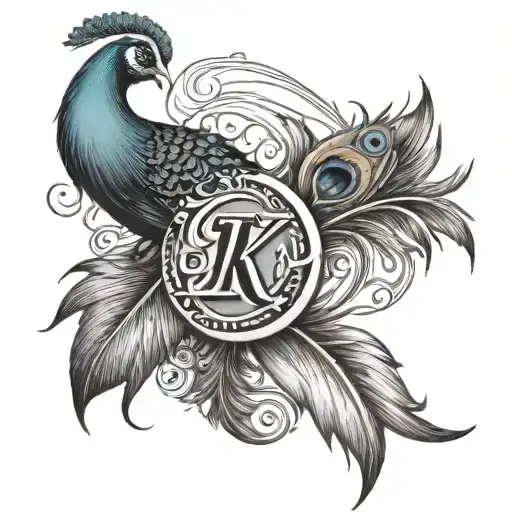 Letter K With A Single Peacock Feather On Top Of It
