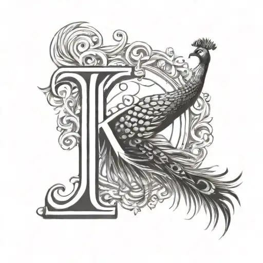 Letter K With A Singpeacock Feather On Top Of It Symbolizing