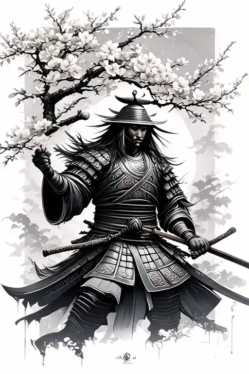 Samurai Warrior And Blossom Tree