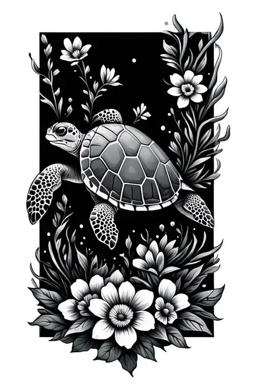 Baby Sea Turtle With Flowers