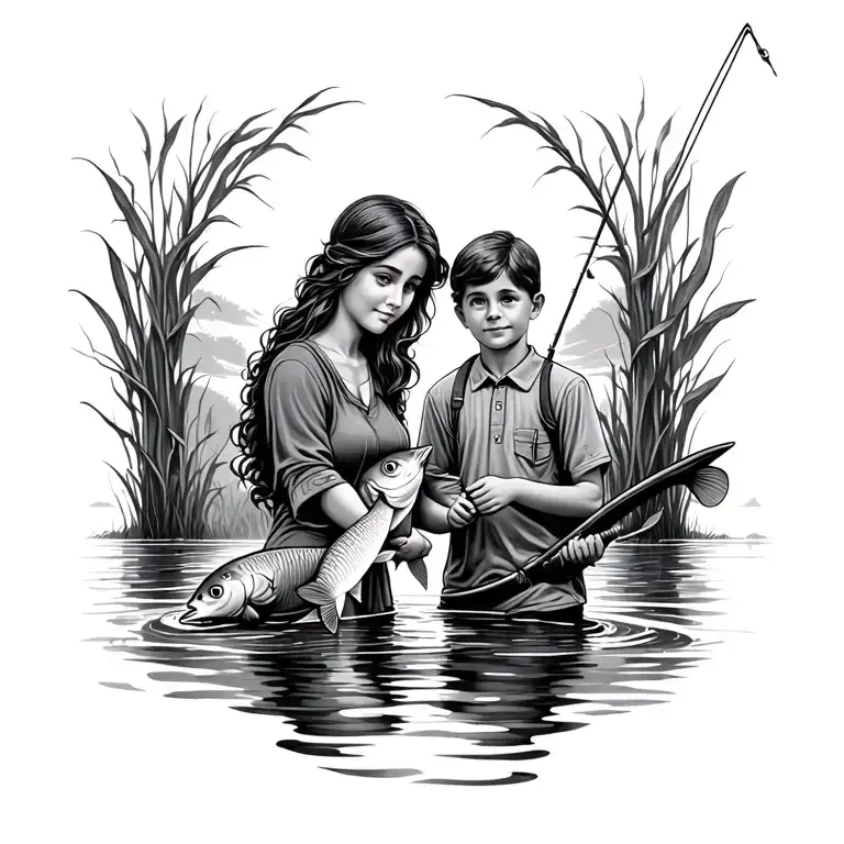Mother And Adult Son Fishing