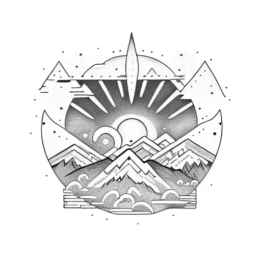 Mountains With Moon And Stars And Sun And Small Bicycle And The Number 25 In Roman Letters