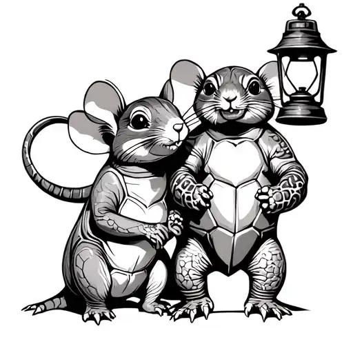 Samoan Turtle And Samoan Mouse Together Holding A Lantern