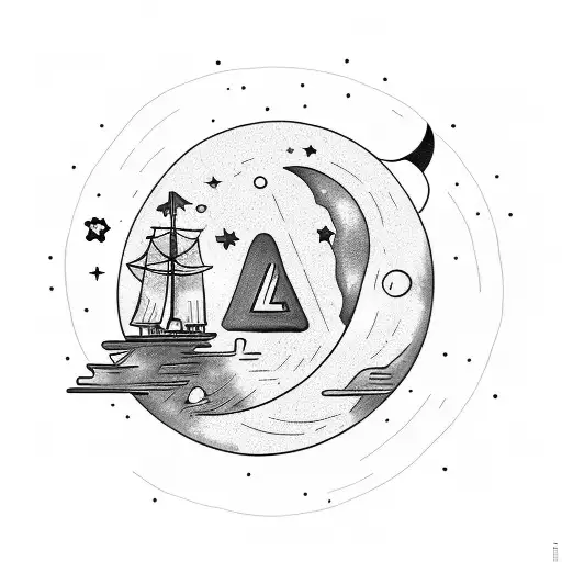 Mountain With Moon And Stars And Sun And Small Bicycle And The Number 25 In Roman Letters