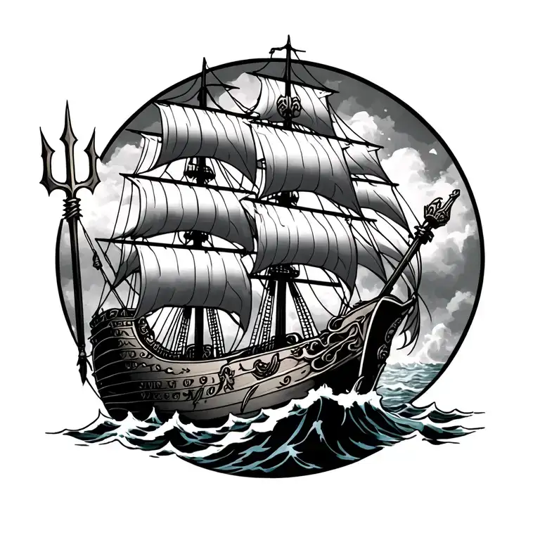 Ship Poseidon Holding A Trident