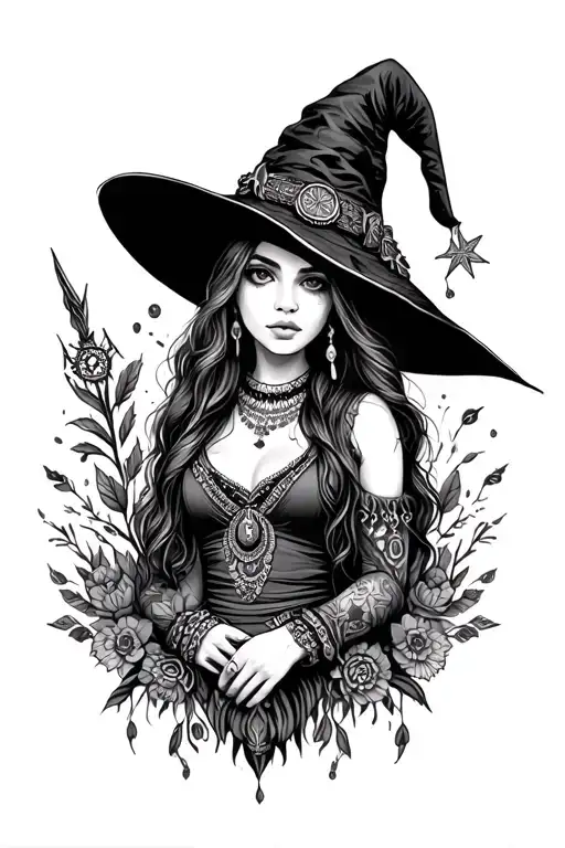 Girl Witch Boho Western Mandela Design With Elements