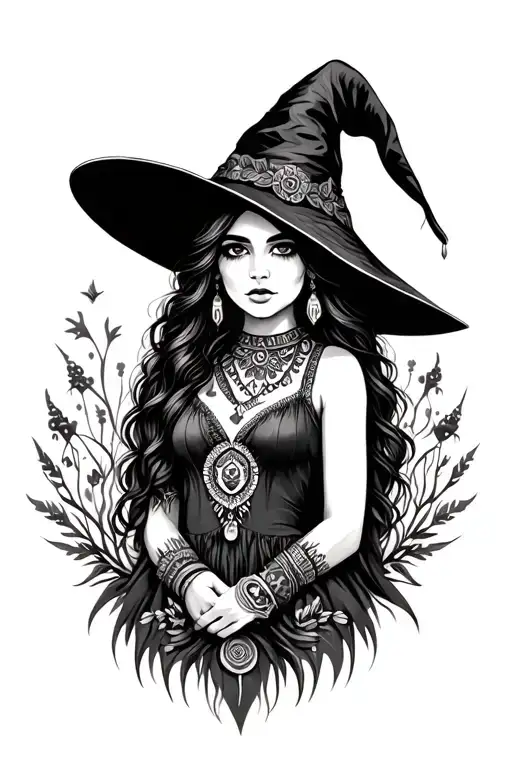 Girl Witch Boho Western Mandela Design With Elements