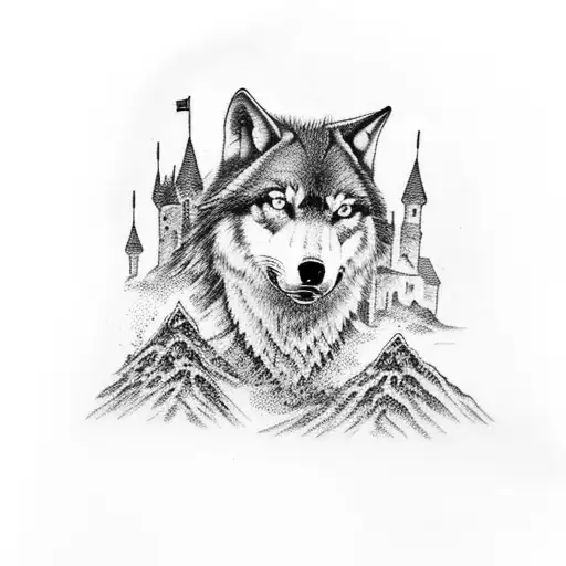 A Gothic-inspired Tattoo Featuring A Mysterious Castle With Wolves Howling At The Moon