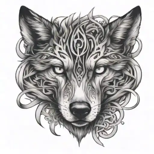 3 Eyed Wolf With 5 Elements Intertwined
