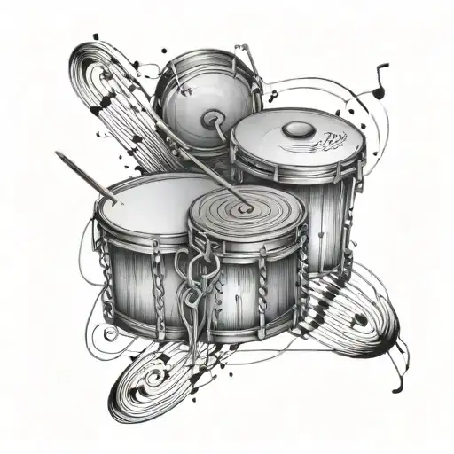 Incorporate A Heartbeat Line Into A Drum Tattoo To Symbolize The Rhythm Of Life And Music