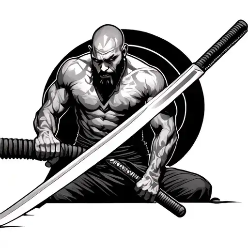 Man Holding Big Katana Slicing Move