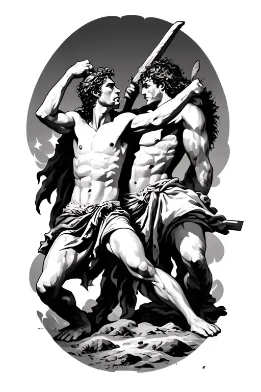 David And Goliath Fighting