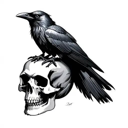 Raven On Top Of A Skull