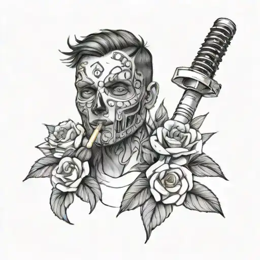 A Little Interesting Sketch With Flowers And A Cigarette Without Face