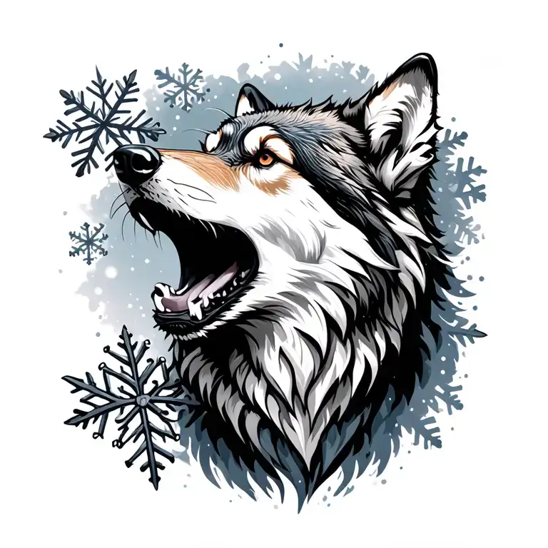 Snowflakes Turning Into Wolf Howling