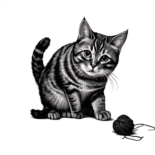 Cat Playing With The Wool Caught