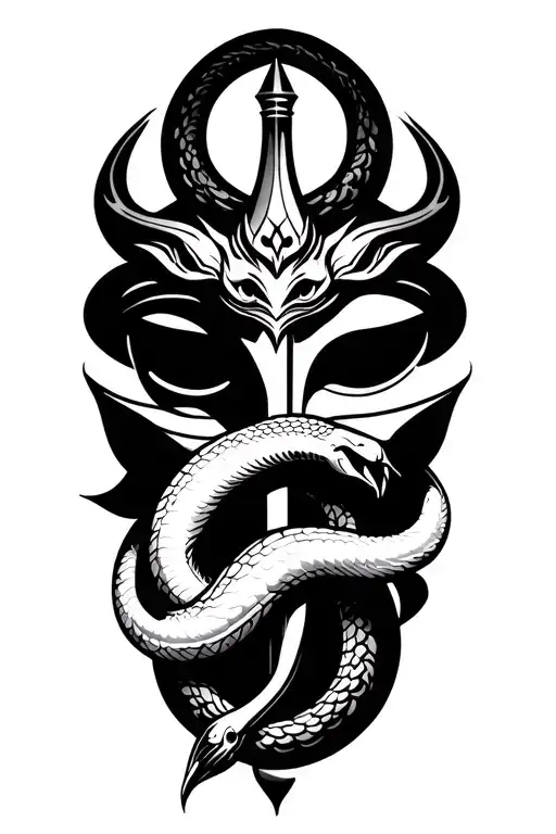 Calm Trishul With Snake And Shiv Reference