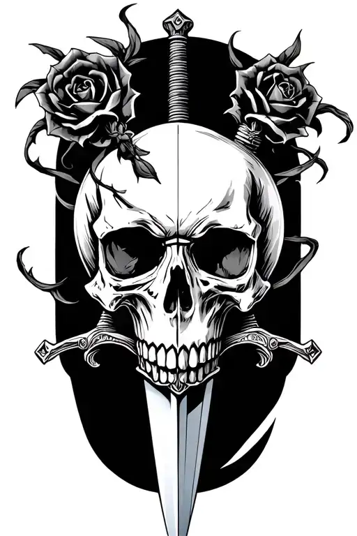 Skull With A Sword Through It And Black Background