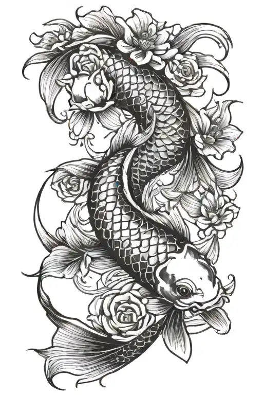 Koi Fish With Flowers