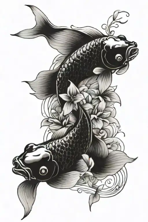 Koi Fish With Flowers