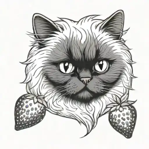 White Persian Cat With Bright Eyes Laying On A Giant Strawberry