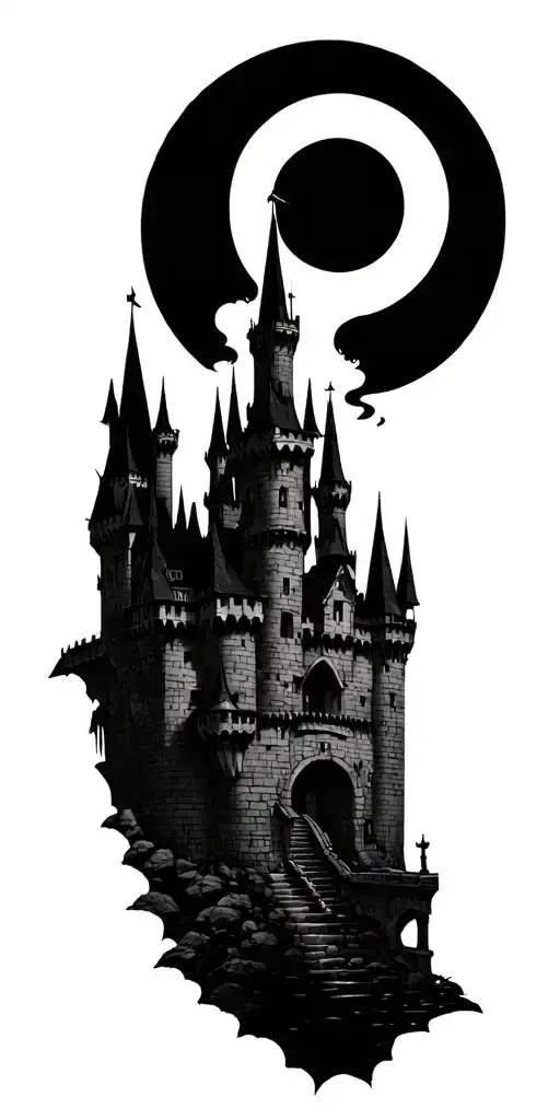 A Burning Castle Under An Eclipsed Sun Setting