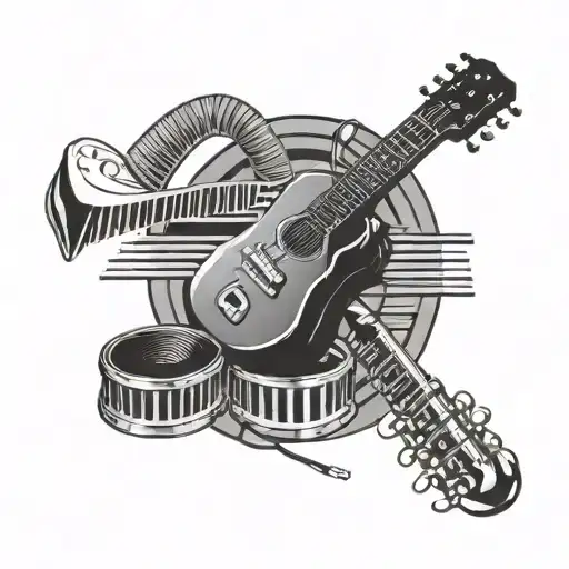 Guitar And Piano Keys With Recording Microphone