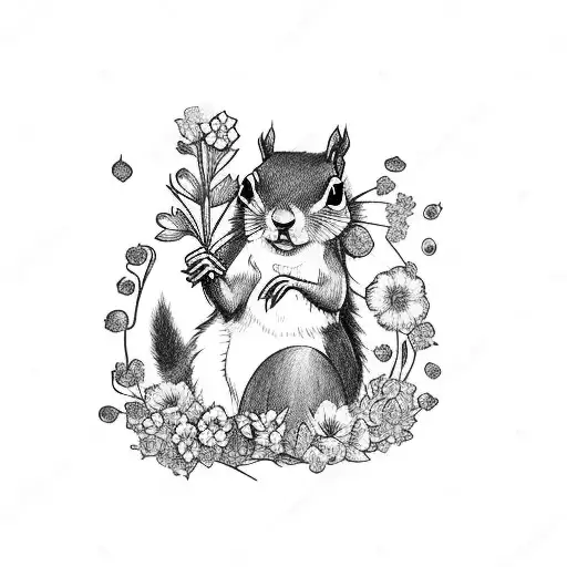 Squirrel Holding A Crystal With Flowers Around