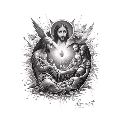 Create A Back Tattoo That Contains Absolutely All The Characters Of The Bible And A Scene