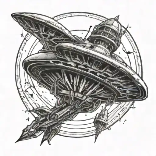 Alien Spaceship Flying Abduction Scene With Intricate Alien