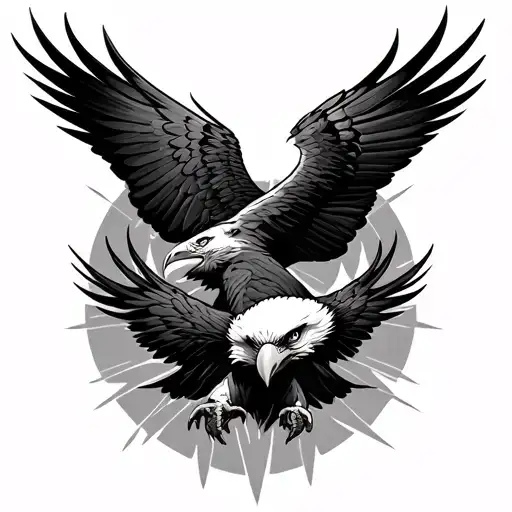 Flying Eagle With Two Heads Looking