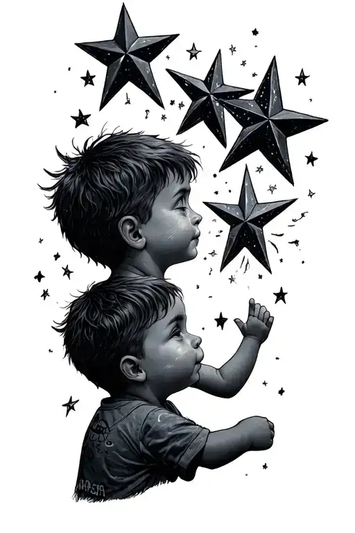 Little Boy Looking At 4 Big Stars