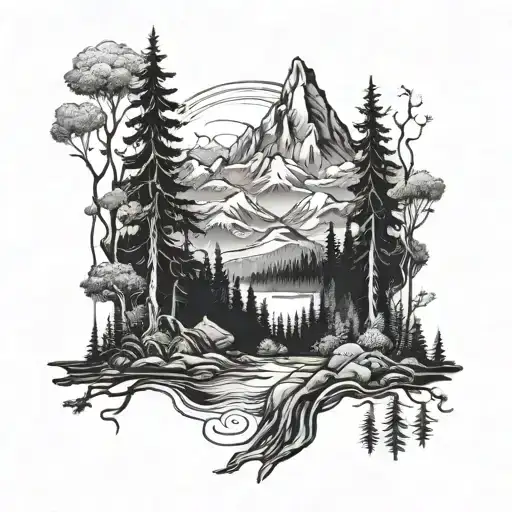 Forest Clearing With Mountains