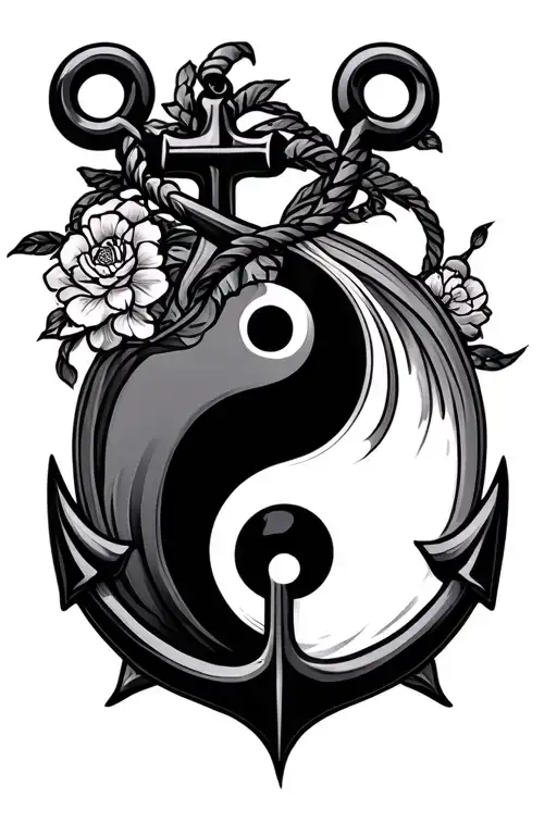 Ying Yang With Anchor Surrounded