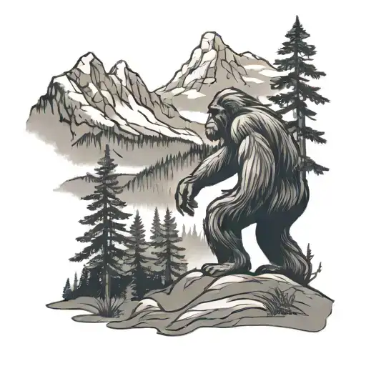 Outdoors Mountains Trees Background Looking At Bigfoot