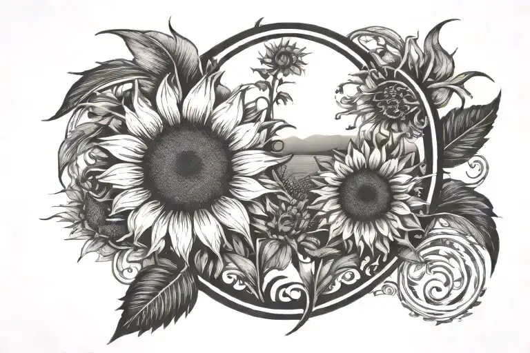 Sunflower Field Durning Sunset Sky