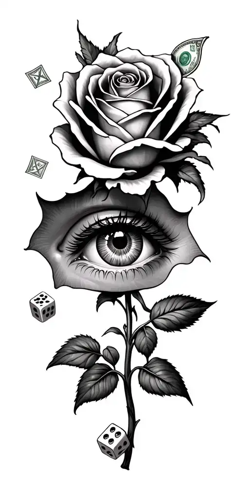 A Rose An Eye With Some Greek Mythology Something To Do With Illuminati And Some Money And Dice