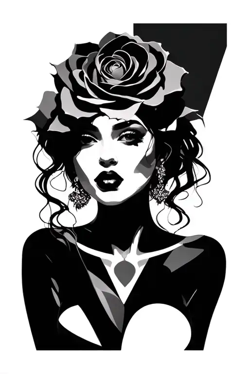 Sexy Woman Rose Geometrical Shapes